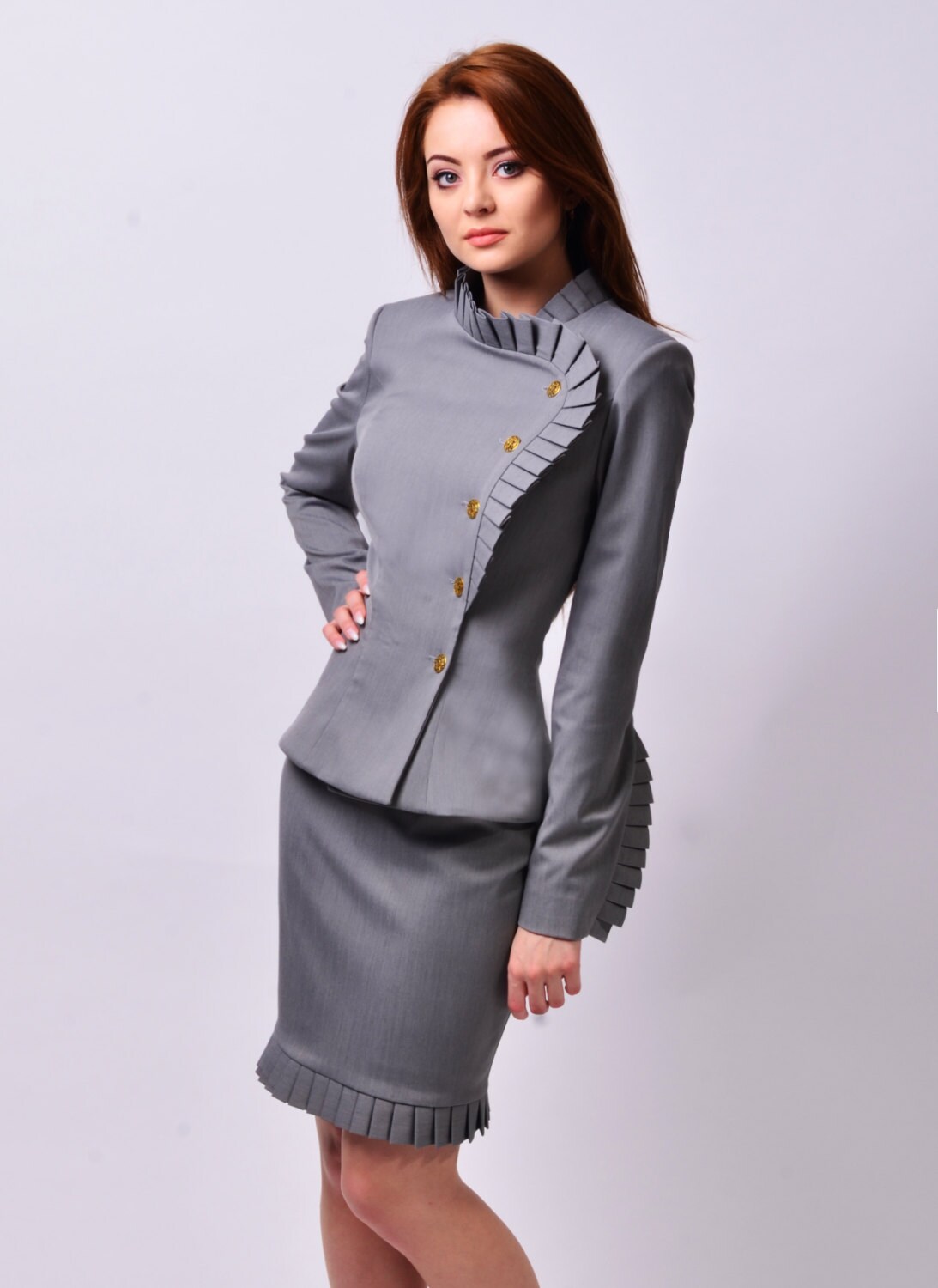 Wickelblazer, Damenjacke, Wickeljacke, Rüschenärmel, For Women, Office Wear, Made To Order | Ema von LauraGalic