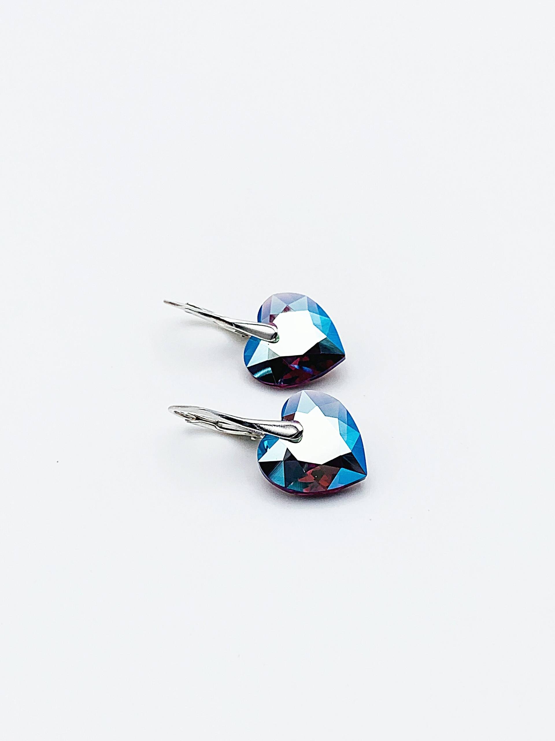 Ohrringe Swarovski Kristall Herz Amethyst Farbe, Schimmer, Auf 925 Silberschwellen von LauraScreations27