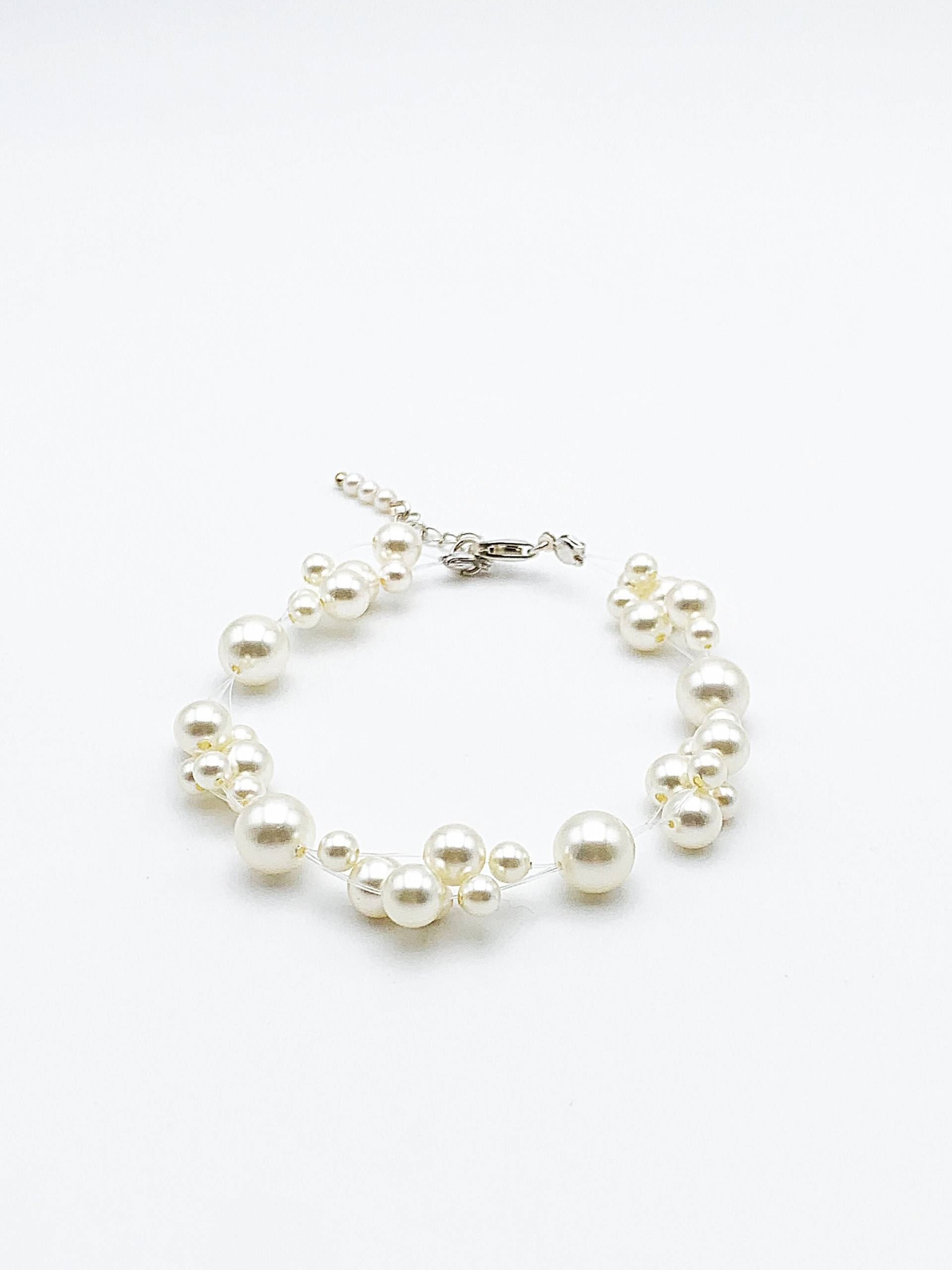 Perlmuttfarbenes Kristallperlenarmband Von Swarovski Ecru, Creme, 925Er Silberverschluss, Ecrufarbenes Perlenhochzeitsarmband, Brautarmband von LauraScreations27