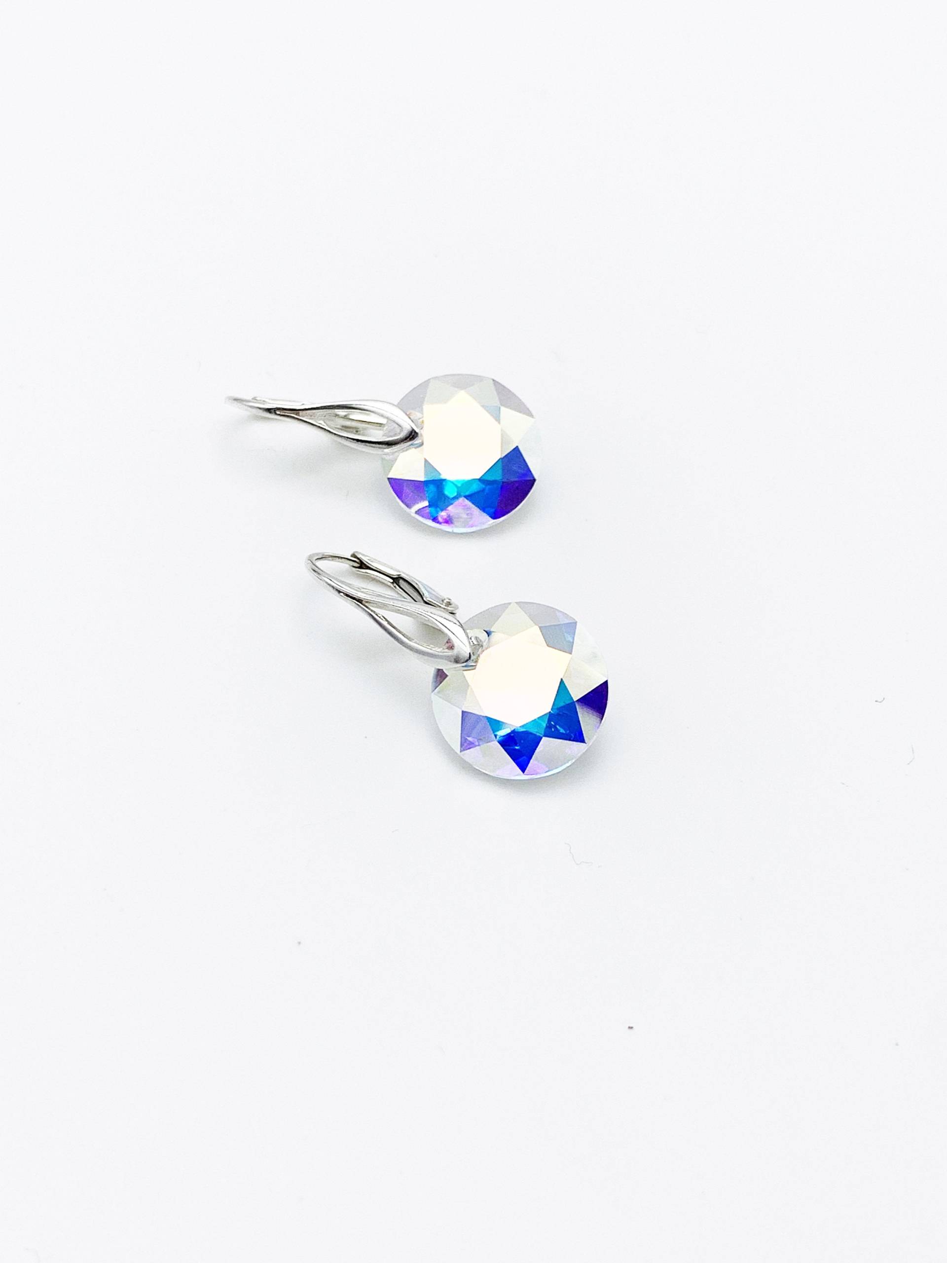 Swarovski Kristall Baumelnde Ohrringe Aurora Borealis Auf 925 Silberschwellen, Ab von LauraScreations27