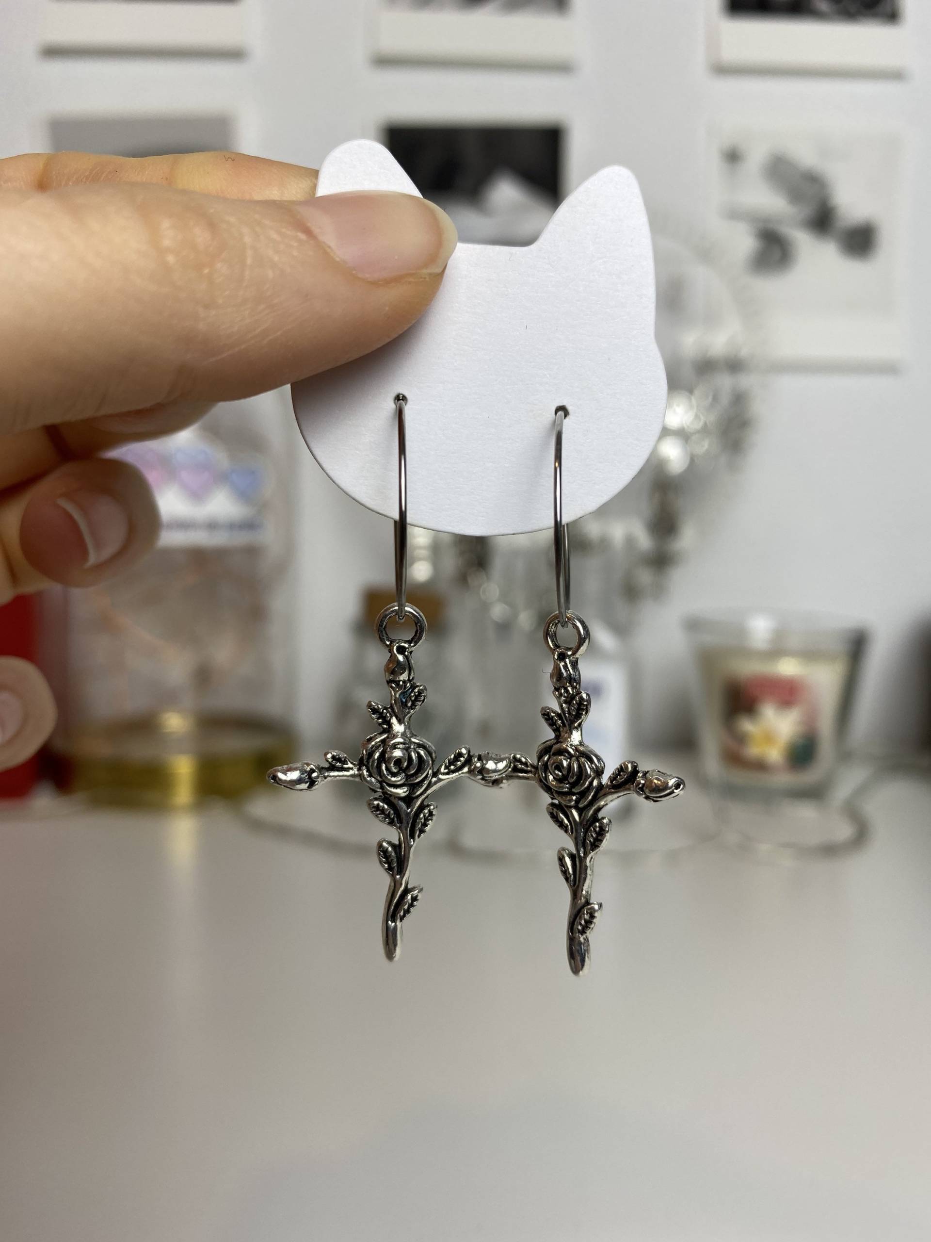 Rosenkreuz-Creolen/Silber, Edelstahl304, Für Allergiker Geeignet Rosenkreuz-Creolen/Silber, Edelstahl304, Für Allergiker Geeignet von LauraliJewellery