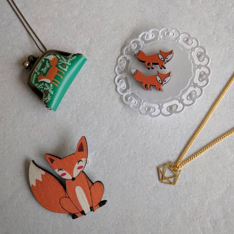 Fuchs Geschenkset, Halskette, Brosche, Ohrringe, Geschenk Box von LaurasJewellery