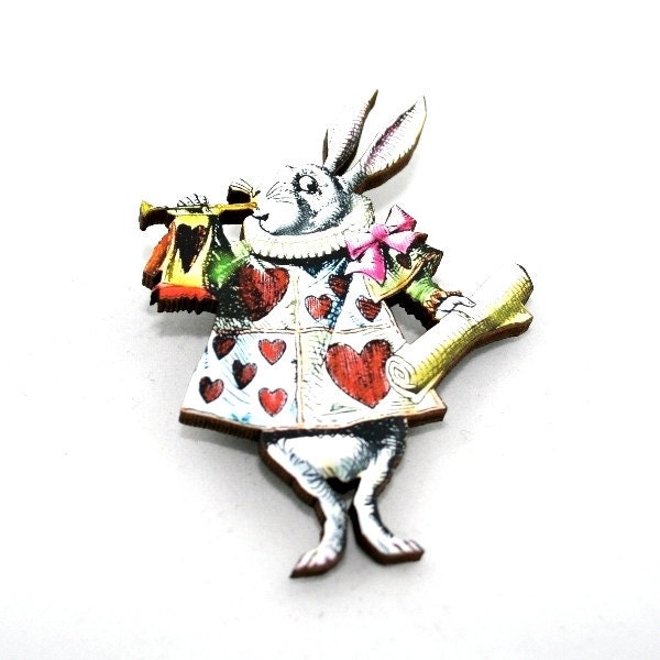 Herold Kaninchen Alice Im Wunderland Brosche Tenniel Illustration, Holzschmuck Herold Kaninchen Alice Im Wunderland Brosche Tenniel Illustration, Holzschmuck von LaurasJewellery