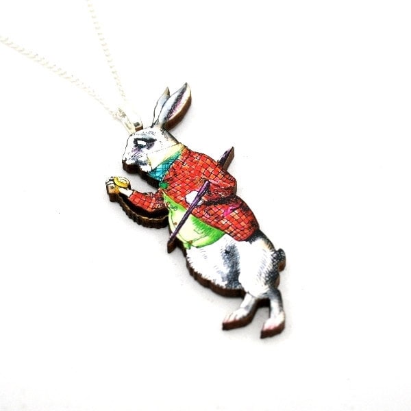 Weiße Kaninchen Alice Im Wunderland Halskette Tenniel Illustration, Holz Schmuck Weiße Kaninchen Alice Im Wunderland Halskette Tenniel Illustration, Holz Schmuck von LaurasJewellery