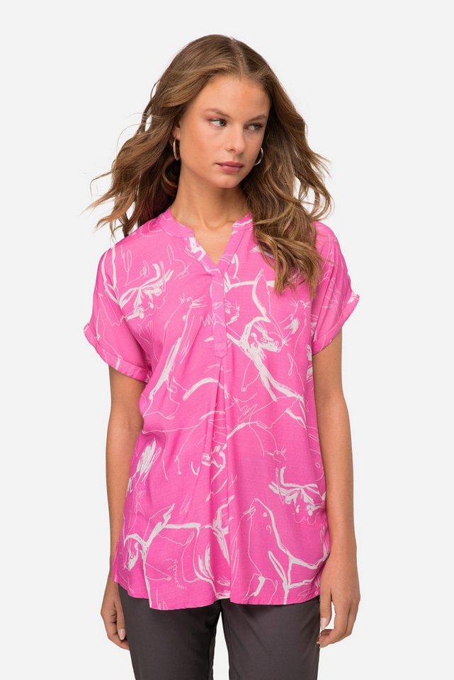 Laurasøn Druckbluse Bluse oversized Robben Print Stehkragen Halbarm von Laurasøn