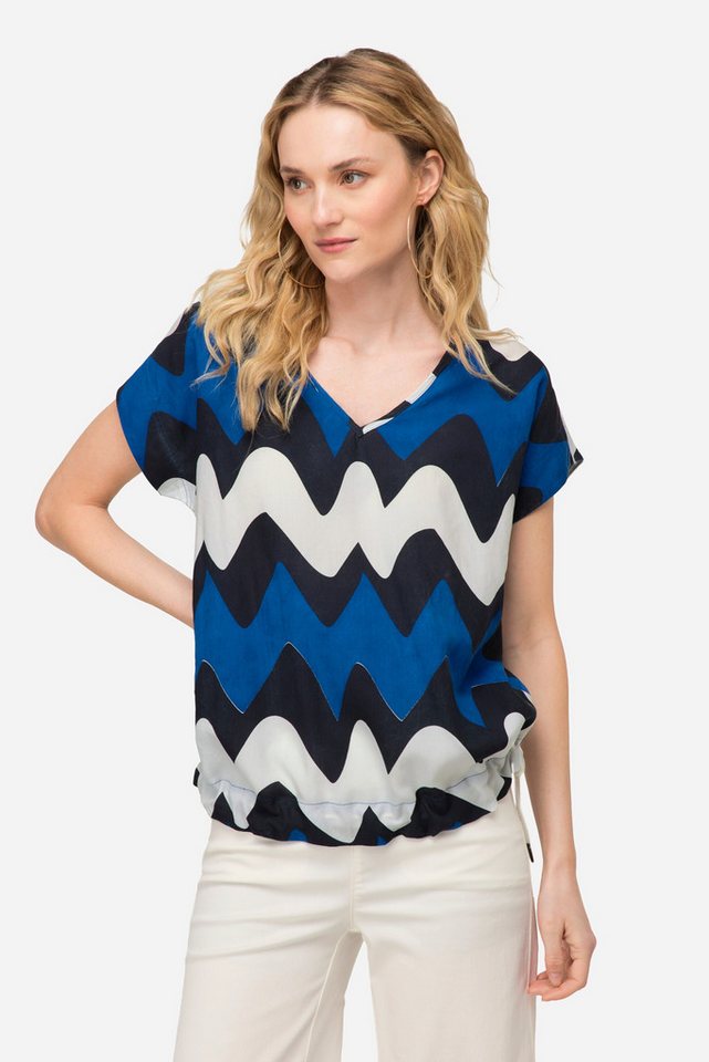 Laurasøn Druckbluse Bluse oversized Zackenmuster V-Ausschnitt Halbarm von Laurasøn