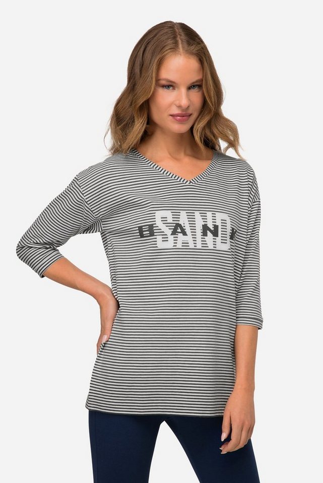 Laurasøn Rundhalsshirt T-Shirt Streifen Sandbank Print V-Ausschnitt von Laurasøn