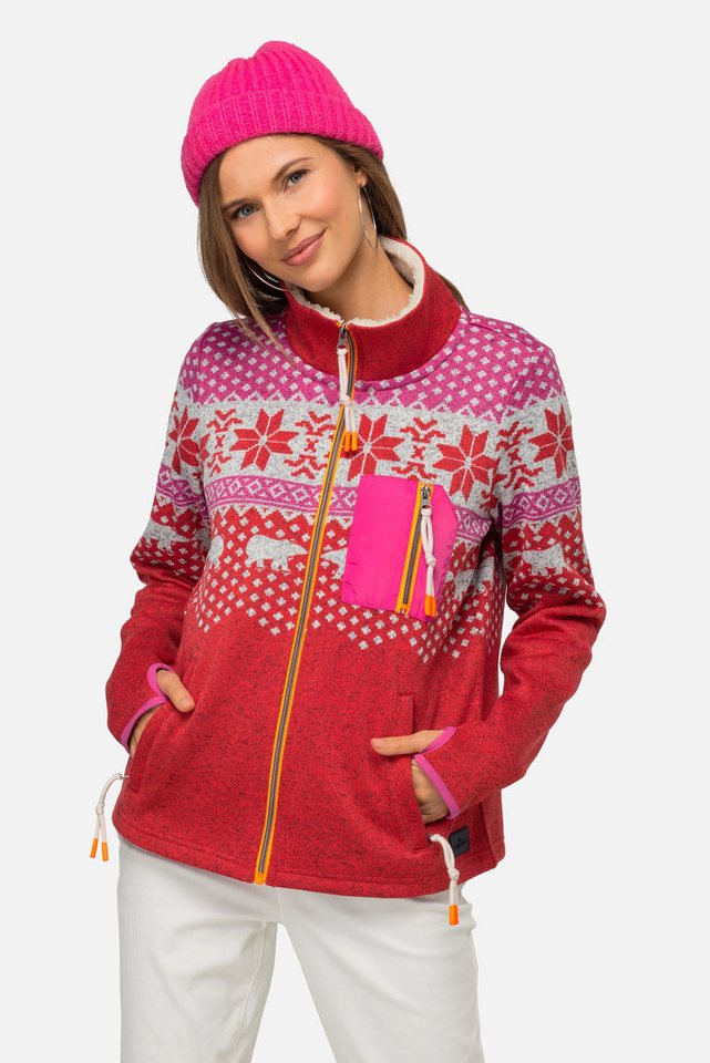 Laurasøn Sweatjacke Strickfleece-Jacke Norweger-Muster Stehkragen von Laurasøn