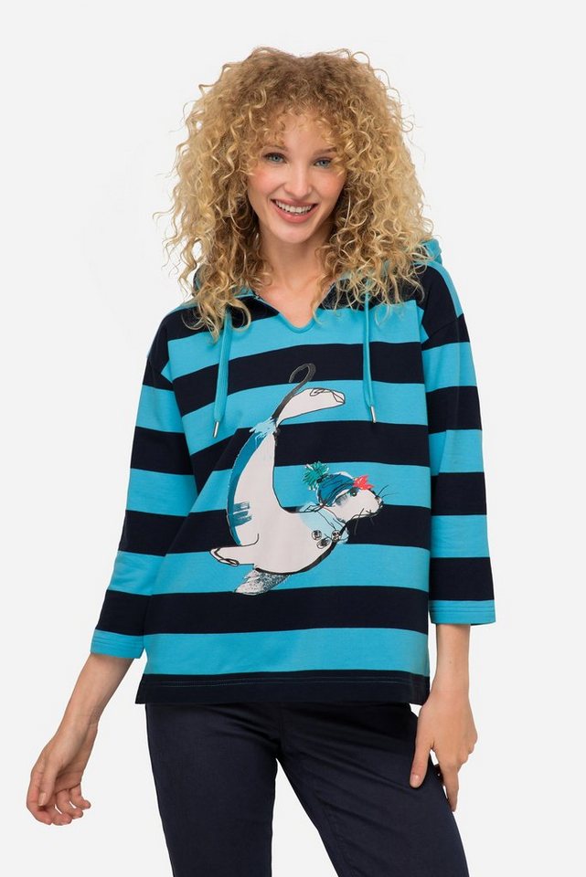 Laurasøn Sweatshirt Hoodie Ringel Robben-Print Kapuze 3/4-Ärmel von Laurasøn