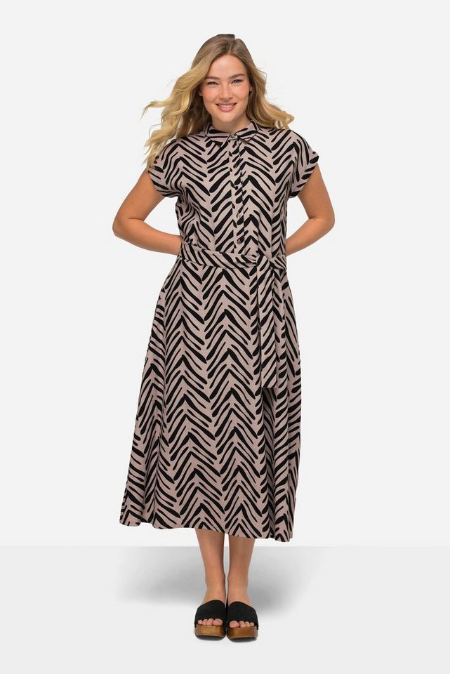 Laurasøn Midikleid Leinenmix-Kleid Zebra-Stil Print Hemdkragen von Laurasøn