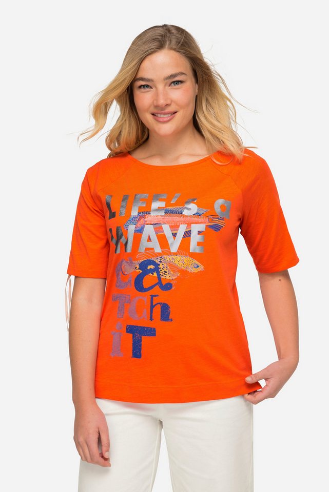 Laurasøn T-Shirt T-Shirt Schrift-Print Halbarm mit Raffung von Laurasøn