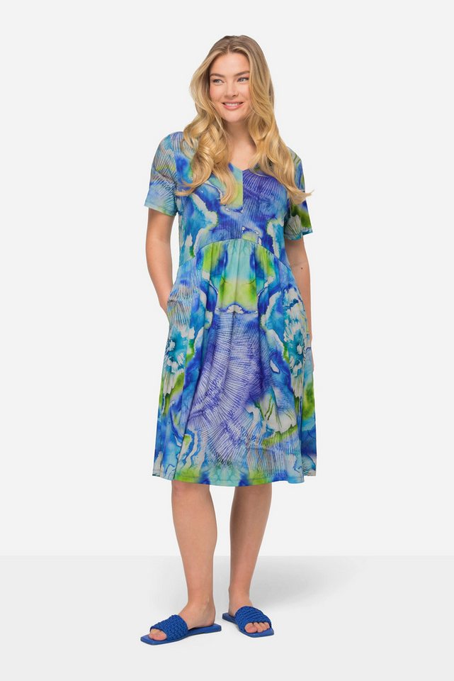 Laurasøn Midikleid Jerseykleid Batik-Blüten V-Ausschnitt Halbarm von Laurasøn
