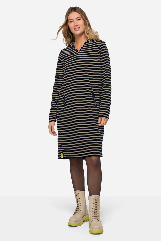 Laurasøn Midikleid Kleid geringelter Fleece Midilänge Kapuze Langarm von Laurasøn