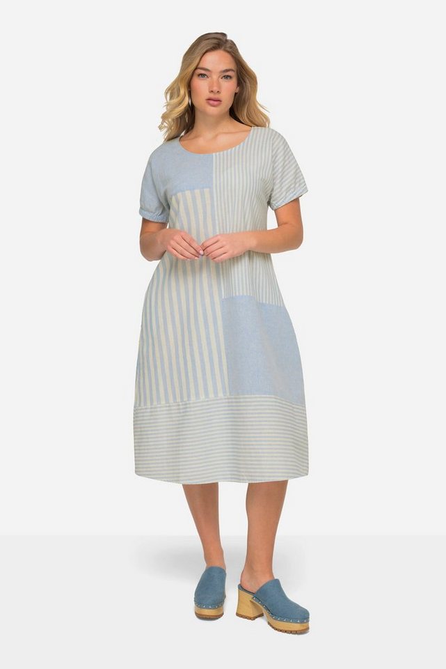 Laurasøn Midikleid Leinenmix-Kleid A-Line Streifen-Mix Rundhals von Laurasøn