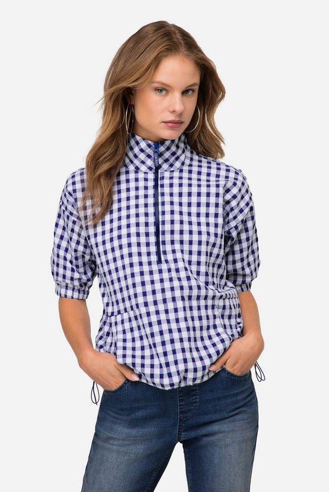 Laurasøn Spitzenbluse Karobluse oversized Seersucker Troyerkragen von Laurasøn