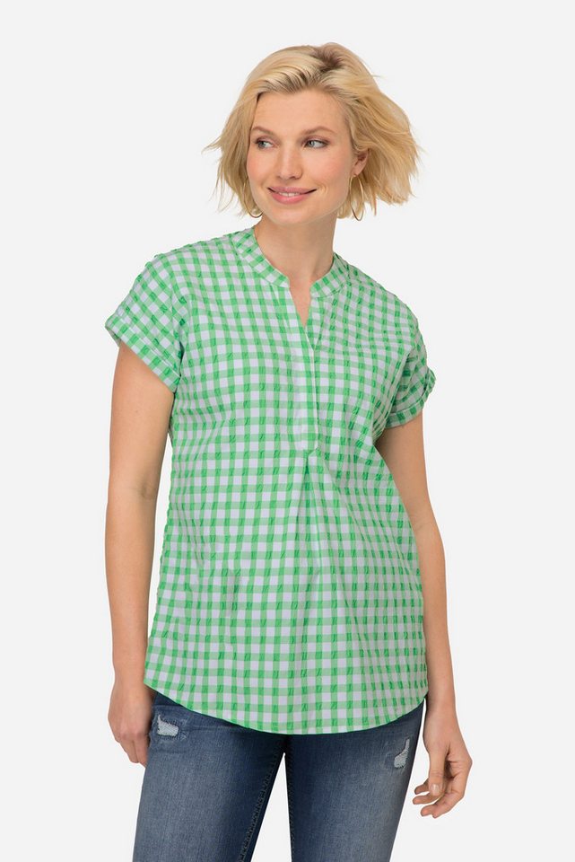 Laurasøn Spitzenbluse Karobluse oversized Stehkragen Halbarm von Laurasøn