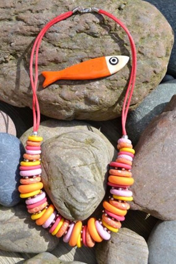 Einzigartige Ringkette in Orange, Gelb Und Rosarot von LaureCreations