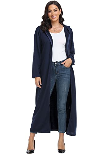 Damen Reißverschluss Bademäntel Kapuze Lang Hausmantel Sweatshirt Volle Länge Bademantel Langarm Loungewear Weiches Nachthemd mit Taschen, Marineblau, Large von Laurel Snow