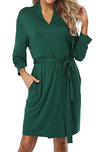 Laurel Snow Damen Baumwolle Bademantel Kurz Kimono Bademantel Weiche Nachtwäsche Strick Umstands-Nachthemd Damen Leichte Loungewear, Dunkelgrün, Small von Laurel Snow