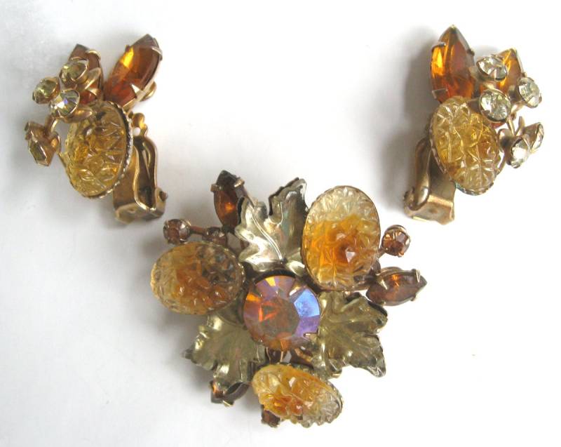 Kostenloser Versand Nach Us. Vintage Bernstein/Orange/Gelb Kunst Glas Strass "Beau Jewels" Brosche & Clip Ohrringe Demi Parure - Atemberaubend Kostenloser Versand Nach Us. Vintage Bernstein/Orange/Gelb Kunst Glas Strass "Beau Jewels" Brosche & Clip Ohrringe Demi Parure - Atemberaubend von LaurelByDesign