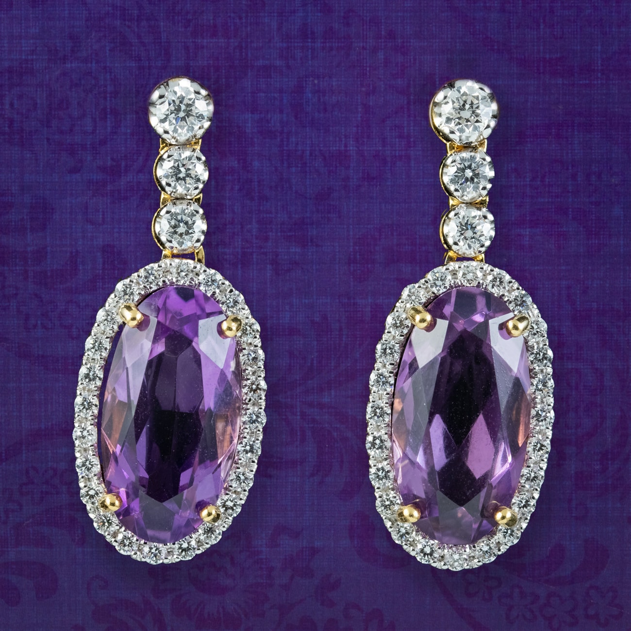 Amethyst-Diamant-Ohrhänger Im Art-Déco-stil, 10 Karat Amethyst von LaurelleLtd