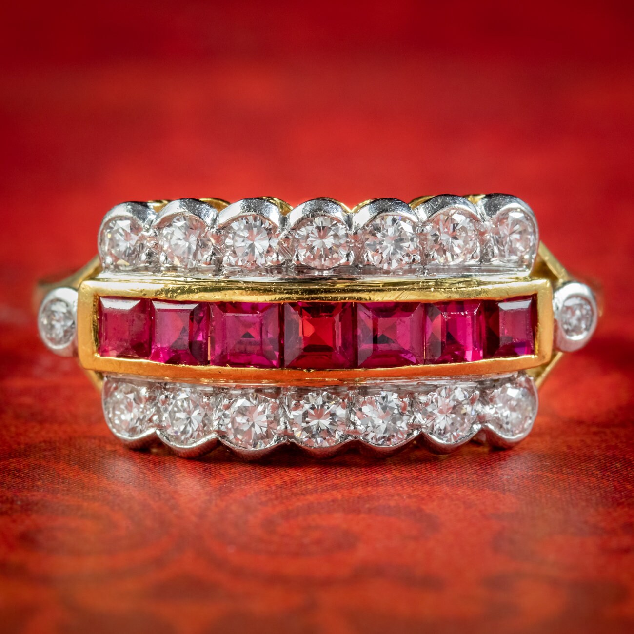 Art Deco Stil Rubin Diamant Cluster Ring Datiert 1983 von LaurelleLtd