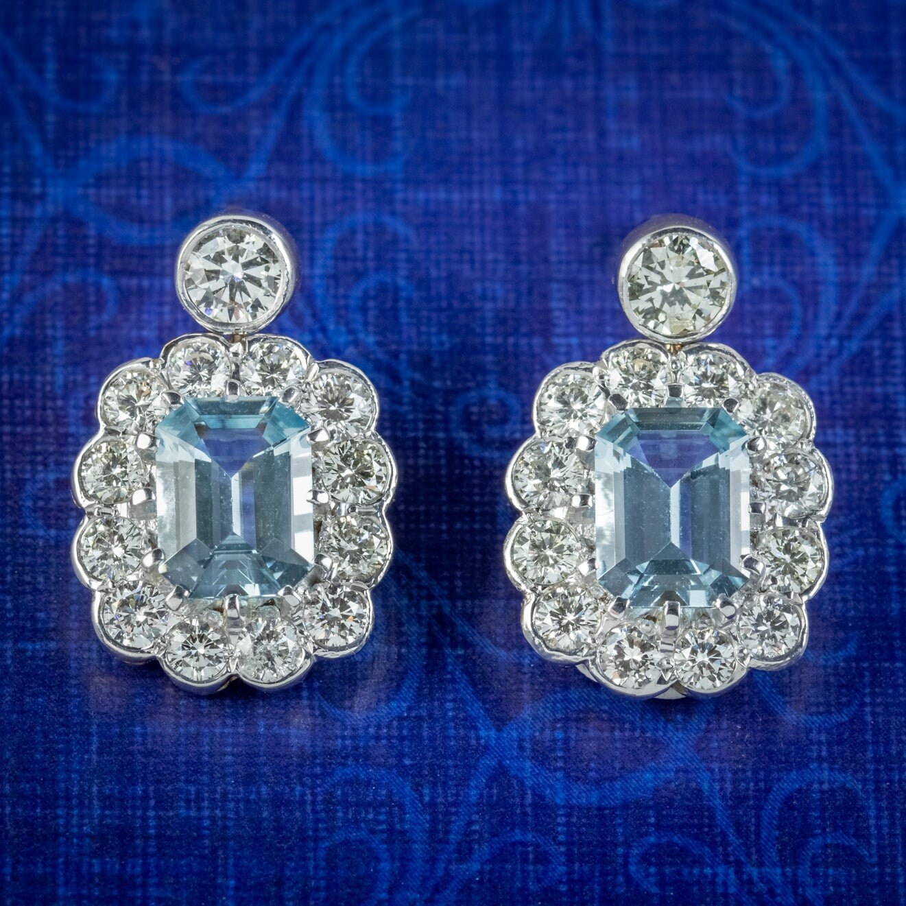 Edwardian Style Aquamarin Diamant Ohrringe 18Ct Gold 2.50Ct Aquas von LaurelleLtd