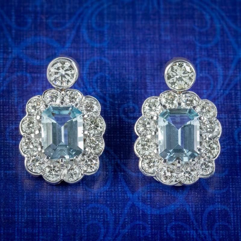 Aquamarin Diamant Ohrringe 18Ct Gold 2.50Ct Aquas von LaurelleLtd