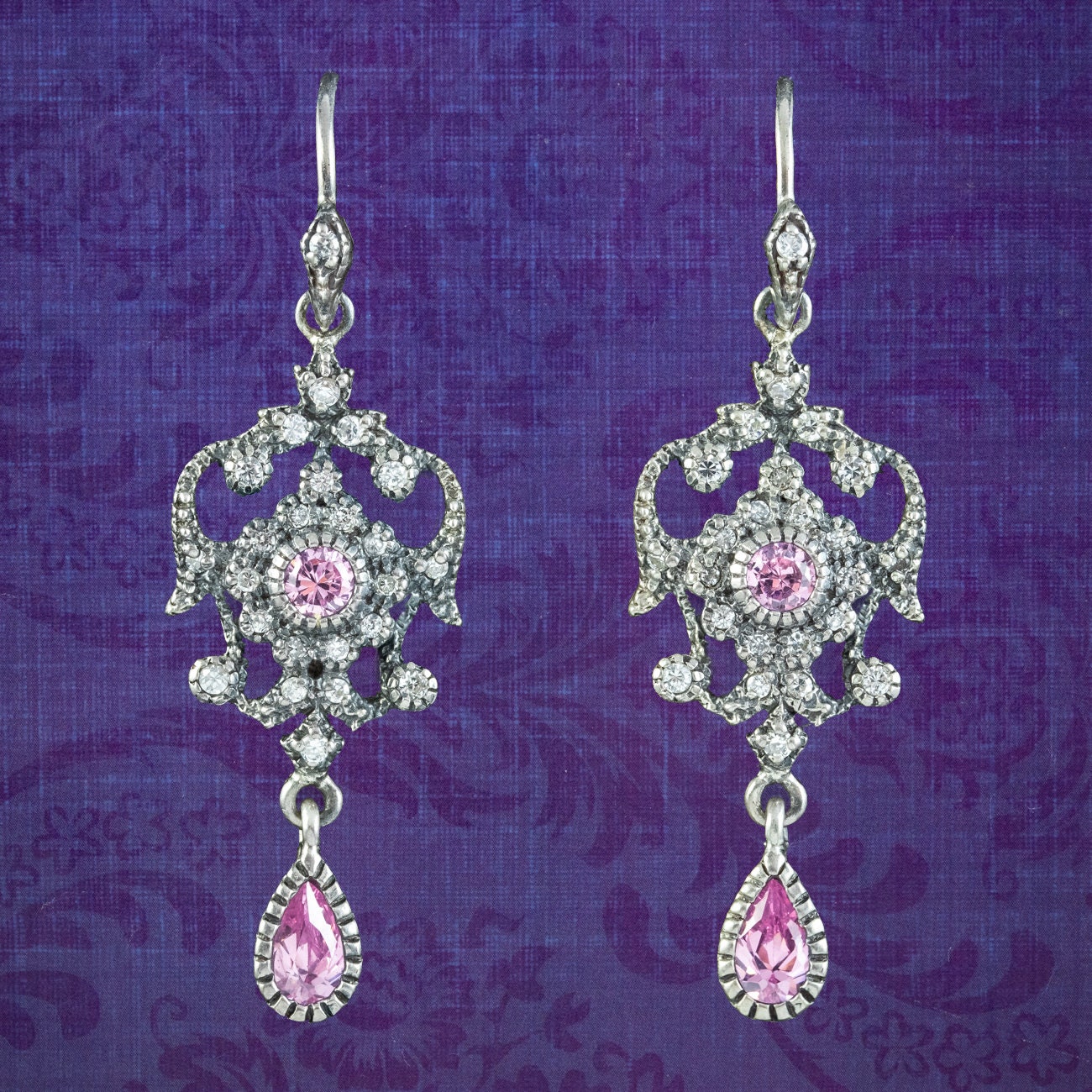 Edwardian Style Pink Cubic Zirkonia Ohrringe Silber von LaurelleLtd