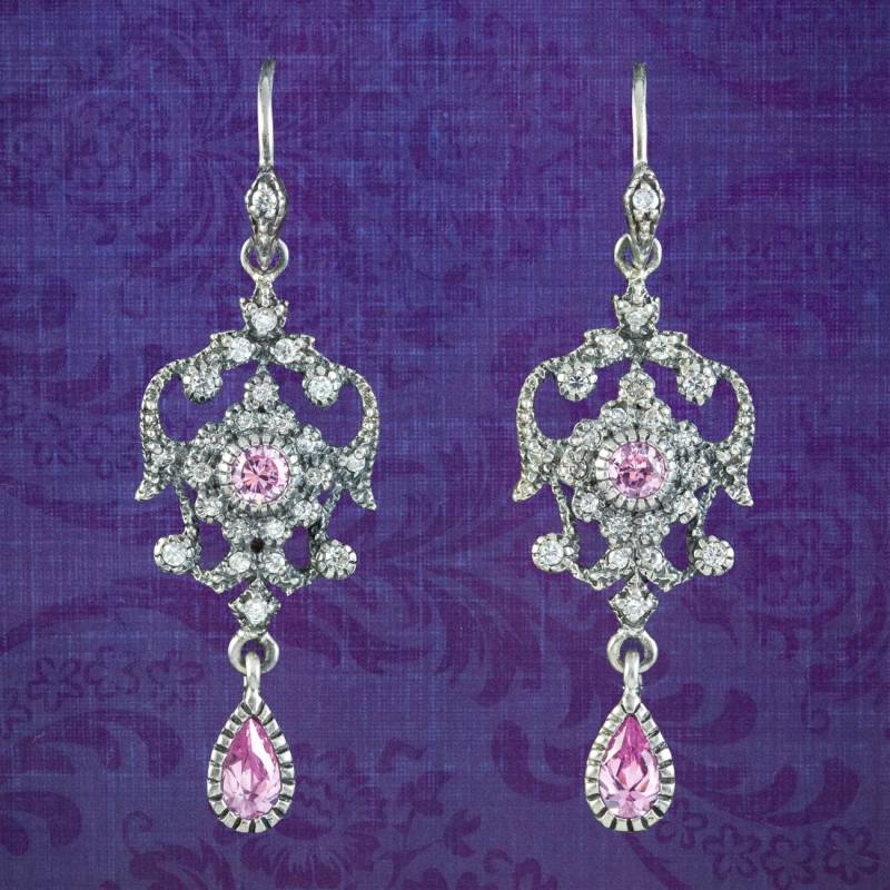 Edwardian Style Pink Cubic Zirkonia Ohrringe Silber von LaurelleLtd