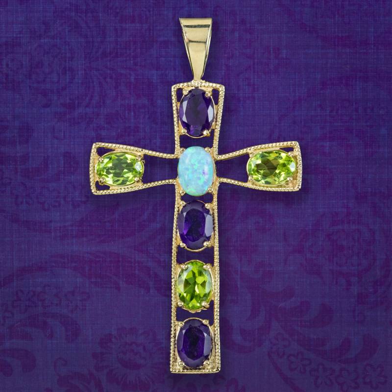 Edwardian Style Suffragette Kreuz Anhänger Amethyst Peridot Opal von LaurelleLtd
