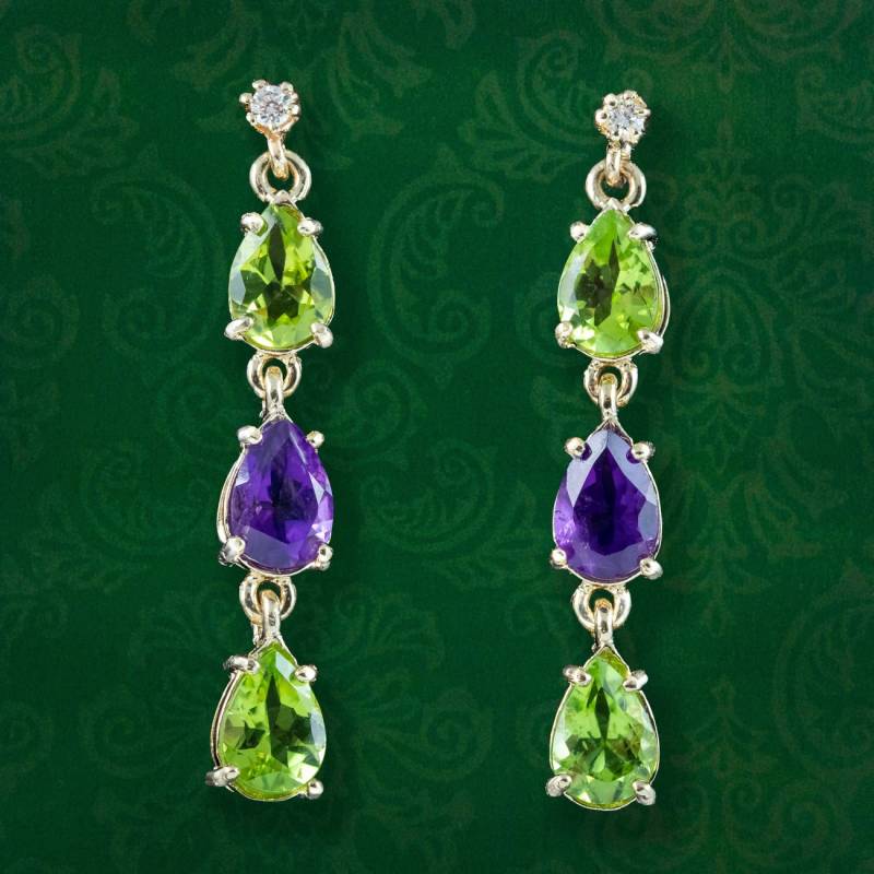 Edwardian Style Suffragette Tropfen Ohrringe Diamant Peridot Amethyst von LaurelleLtd