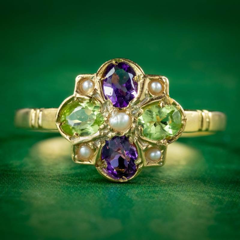 Edwardian Suffragette Stil Cluster Ring Perle Peridot Amethyst von LaurelleLtd