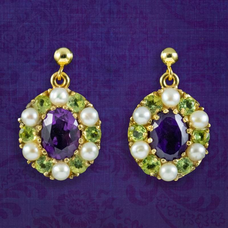 Edwardian Suffragette Style Hängeohrringe Mit Amethyst Peridot Perle von LaurelleLtd