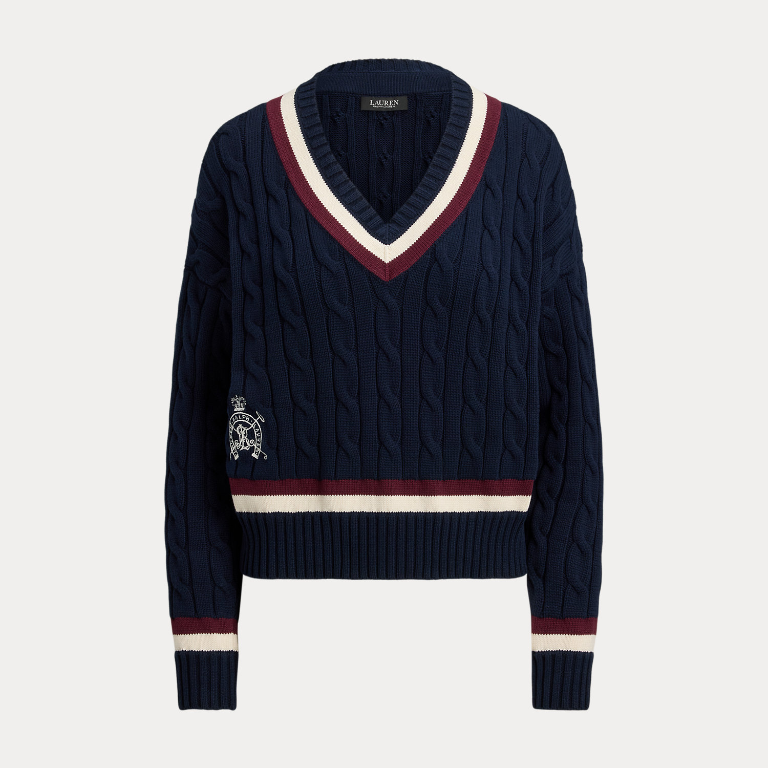 Kurzgrößen - Baumwoll-Cricketpullover mit Zopfmuster von Lauren Petite