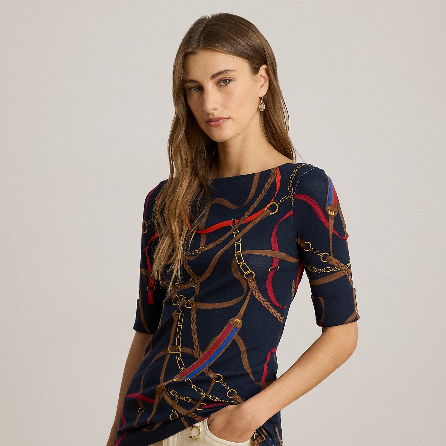 Kurzgrößen - Baumwoll-T-Shirt mit Gürteldruck von Lauren Petite