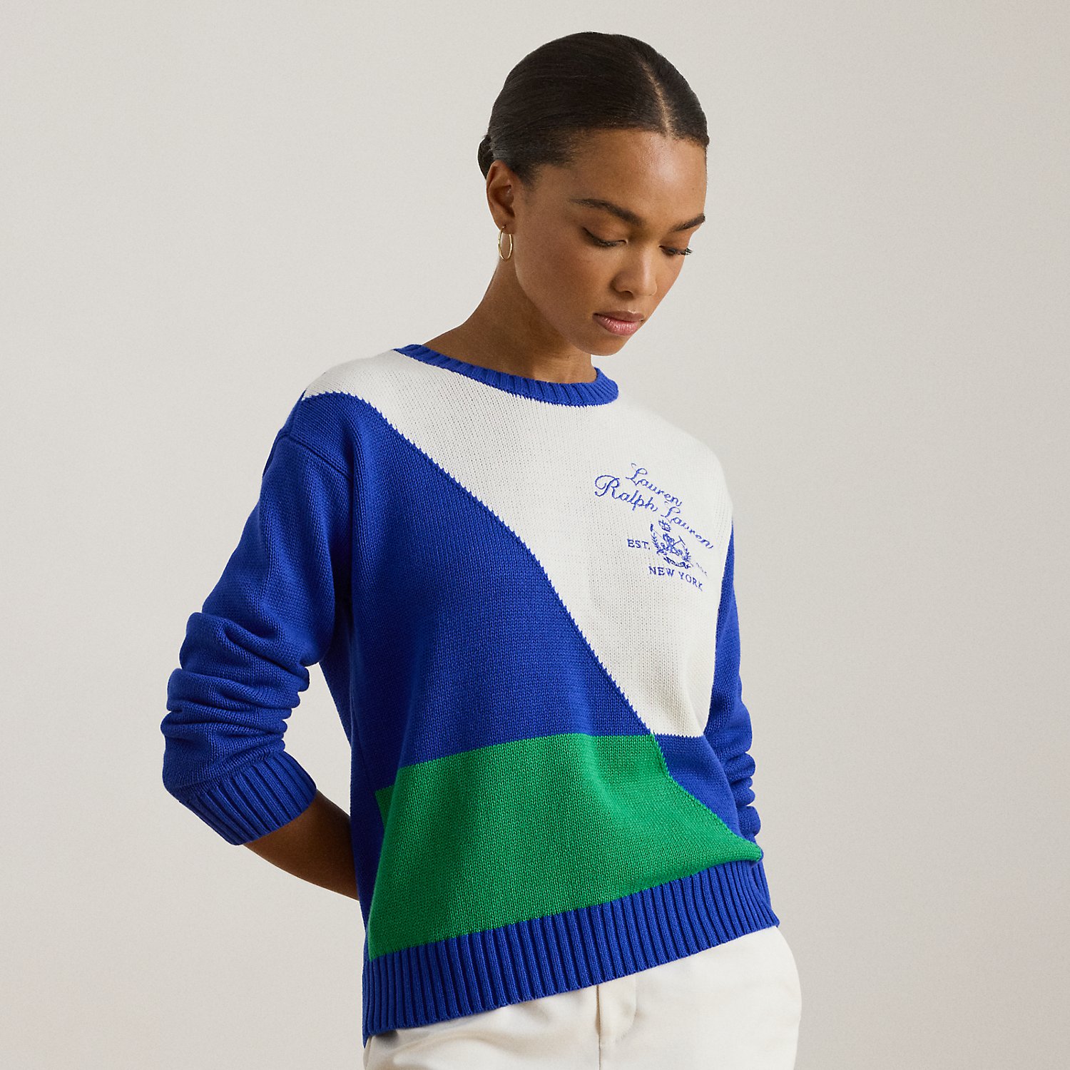 Kurzgrößen - Baumwollpullover in Color-Block-Optik von Lauren Petite