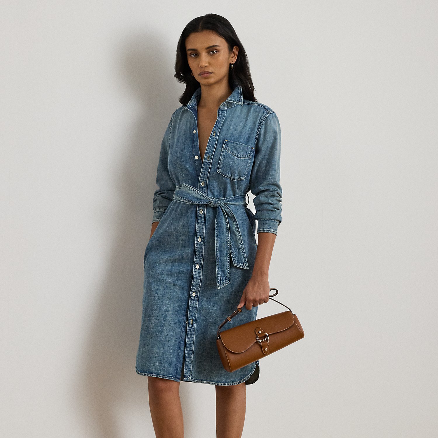 Kurzgrößen - Denim-Hemdkleid mit Gürtel von Lauren Petite