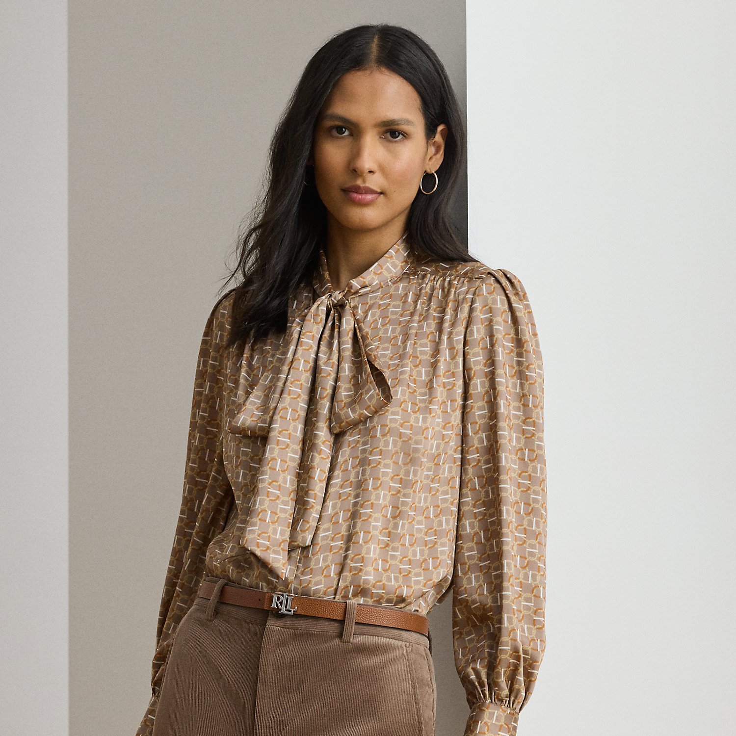 Kurzgrößen - Gemusterte Twillbluse mit Bindedetail von Lauren Petite