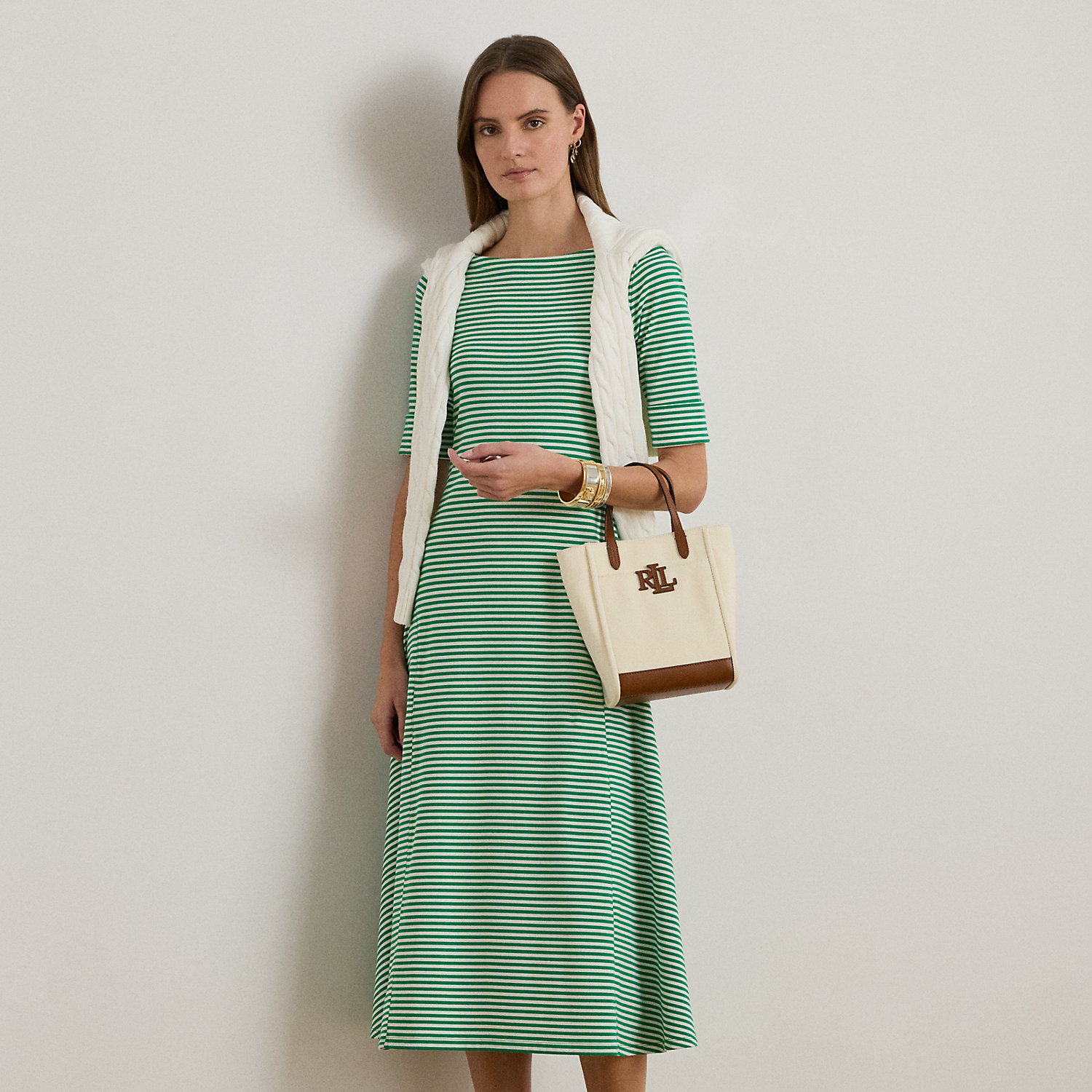 Kurzgrößen - Geripptes Midikleid mit Streifen von Lauren Petite