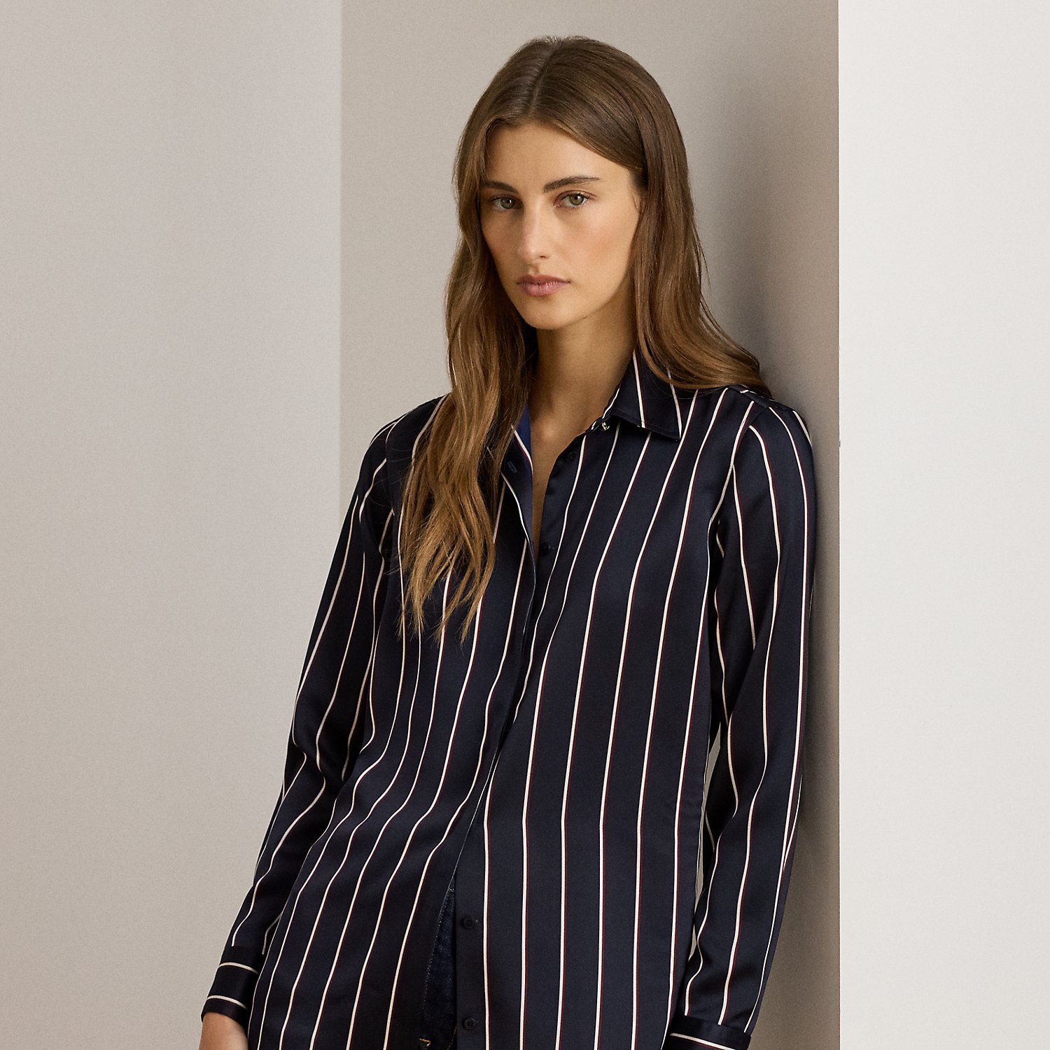 Kurzgrößen - Gestreiftes Classic-Fit Charmeuse-Hemd von Lauren Petite