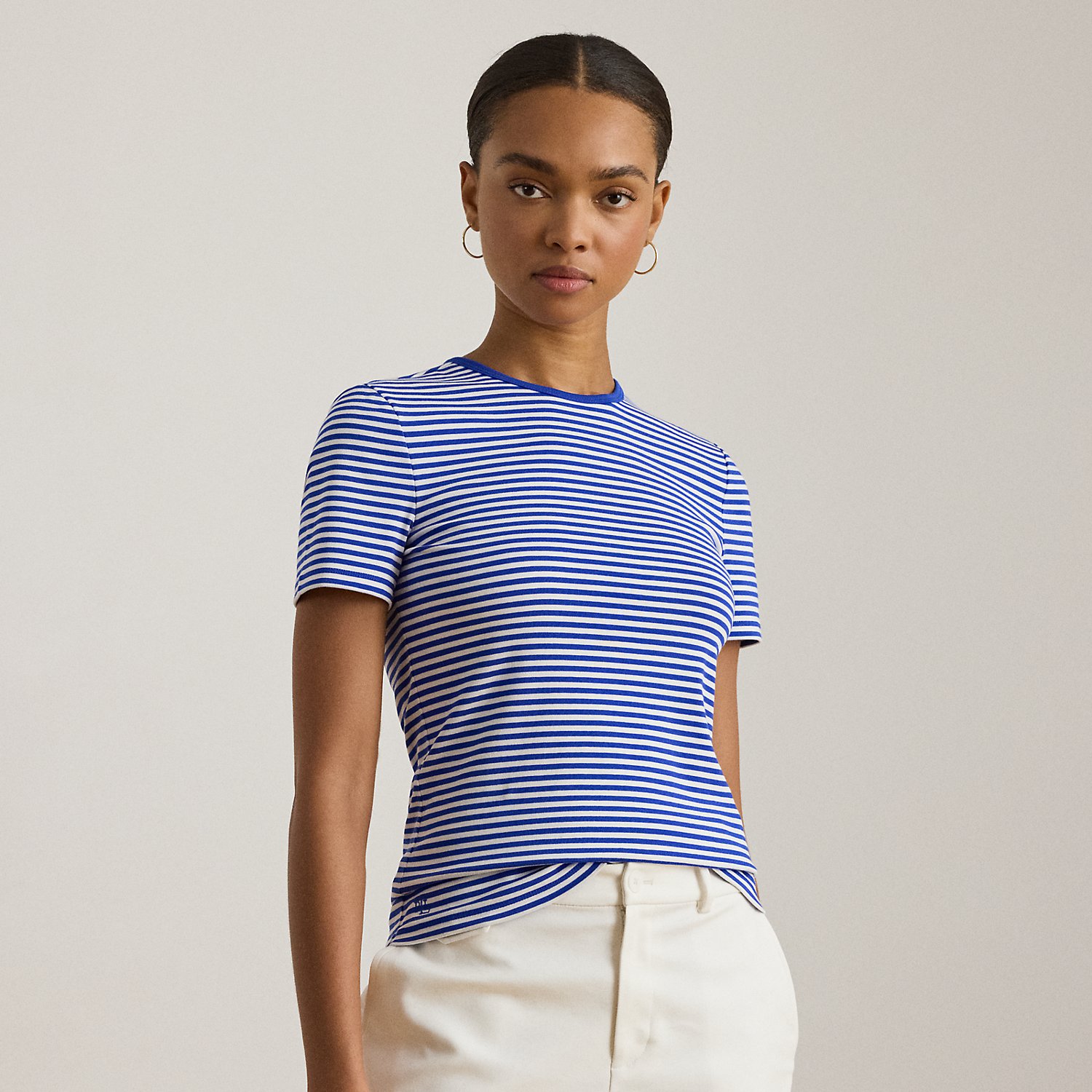 Kurzgrößen - Gestreiftes Rundhals-T-Shirt mit Stretch von Lauren Petite