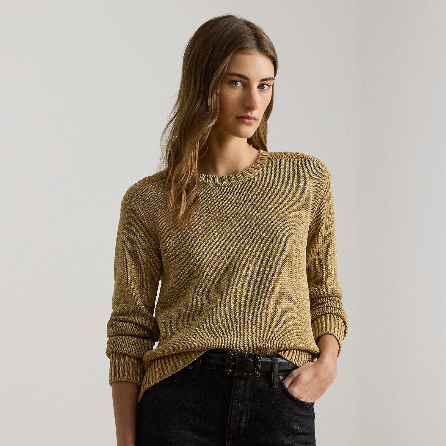 Kurzgrößen - Metallic-Rundhalspullover mit Baumwolle von Lauren Petite