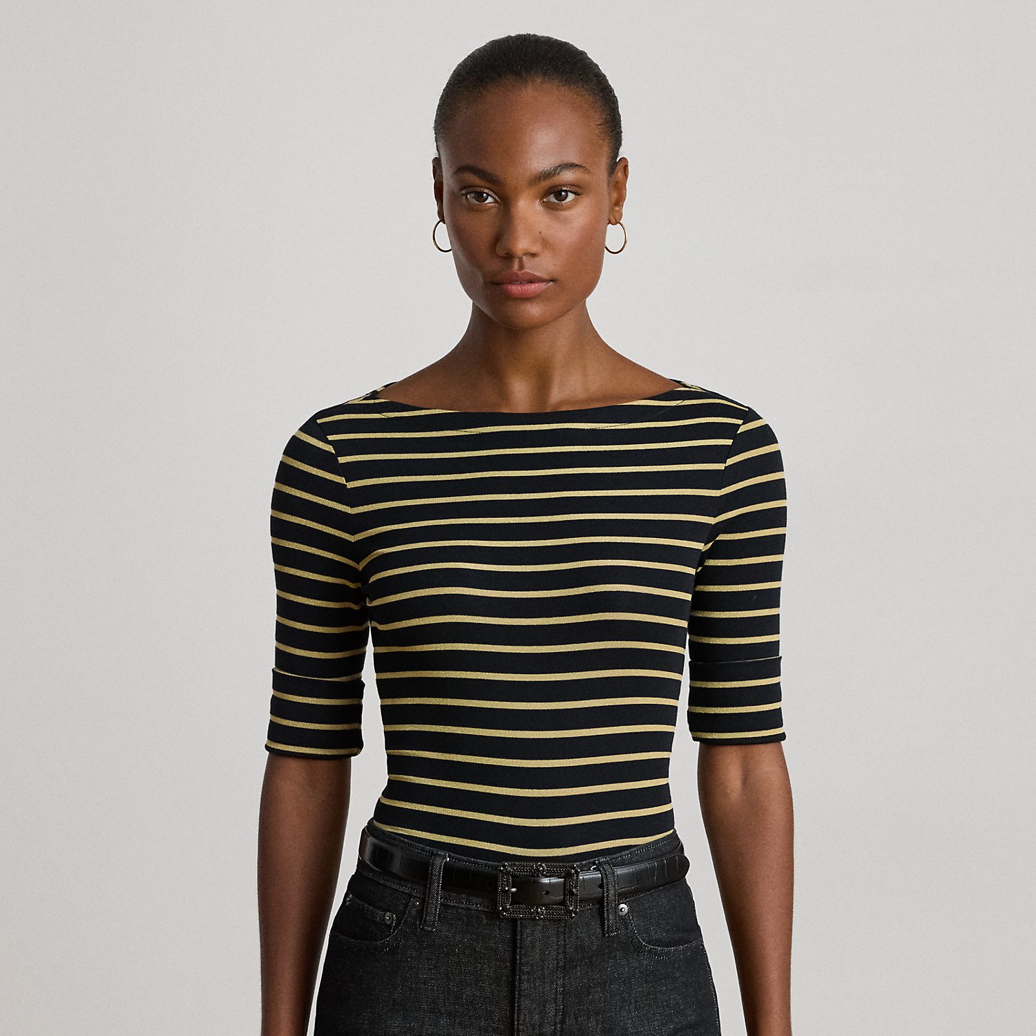 Kurzgrößen - T-Shirt mit Metallic-Streifenmuster Kurzgrößen - T-Shirt mit Metallic-Streifenmuster von Lauren Petite