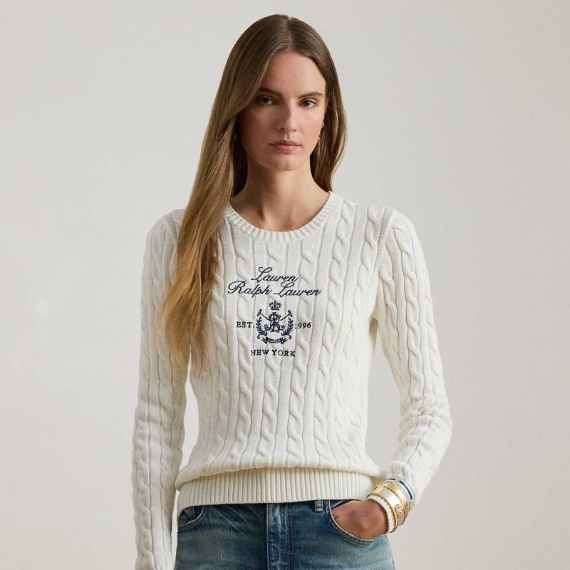 Kurzgrößen - Zopfmusterpullover mit gesticktem Wappen von Lauren Petite