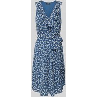 Lauren Ralph Lauren Knielanges Kleid mit Volants und Bindegürtel in Hellblau, Größe 46 von Lauren Ralph Lauren
