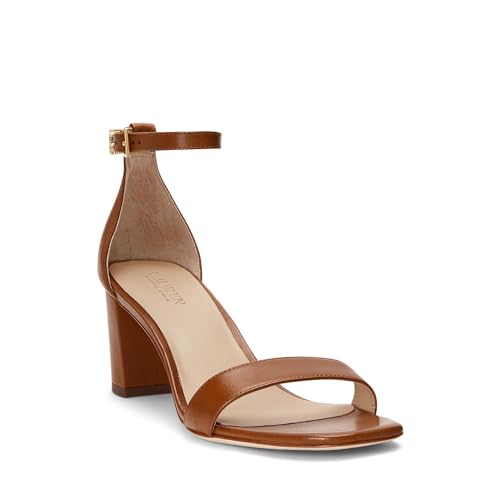 Lauren Ralph Lauren Logan Damen-Sandalen aus brüniertem Leder, Sattel Deep Tan, 39.5 EU von Lauren Ralph Lauren