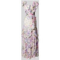 Lauren Ralph Lauren Abendkleid mit floralem Muster und Volants in Rose, Größe 34 von Lauren Ralph Lauren