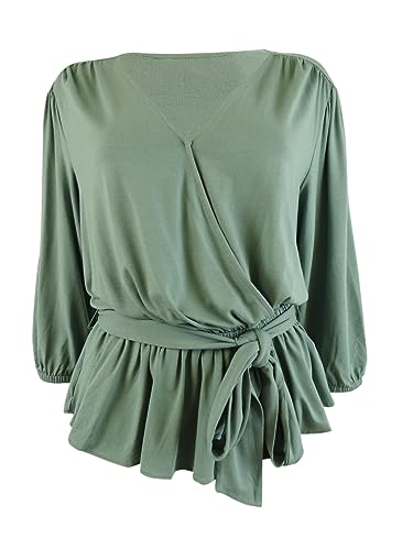 Lauren Ralph Lauren Damen Bluse mit Schößchen, Wickeloptik, Grau, Größe M, Hochland Meer, Mittel von Lauren Ralph Lauren