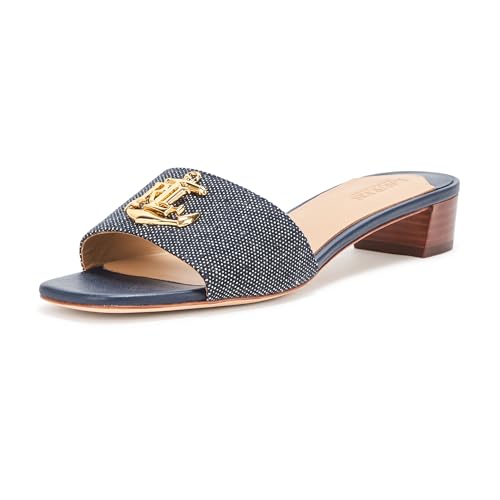 Lauren Ralph Lauren Damen Fay Anchor-Logo Cross-Dyed Canvas Sandale, Raffiniertes Marineblau, 36 EU von Lauren Ralph Lauren